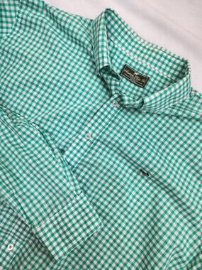 Southern Point Co Hadley Mens XXL 2XL Green Gingham Long Sleeve Button Dog Logo